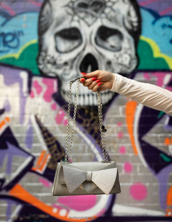 Women Angular Bow Convertible Bag Silver Betsey Johnson Accessories JHZ8F215