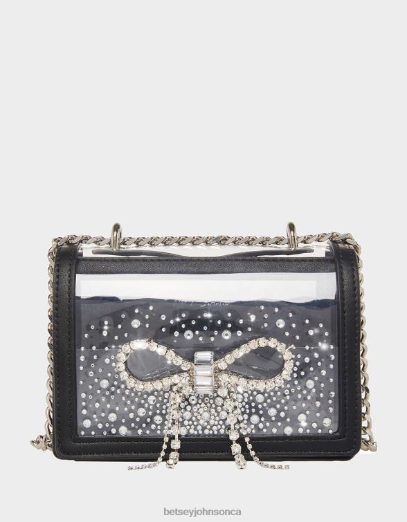 Women Clear Convertible Bag With Rhinestone Bow Black Betsey Johnson Accessories JHZ8F238