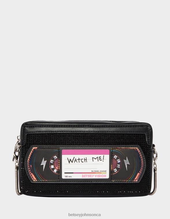 Women Kitsch Be Kind Rewind Vhs Crossbody Black Betsey Johnson Accessories JHZ8F223