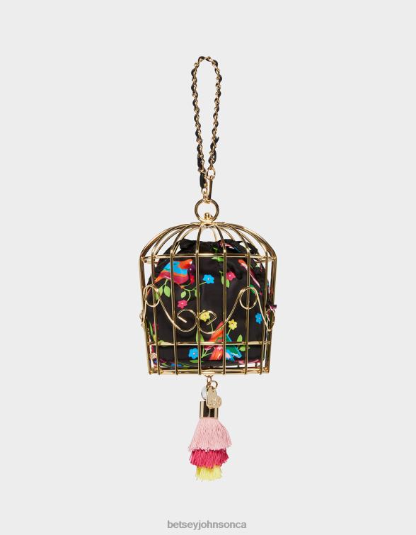 Women Kitsch Bird Is The Word Cage Dancer Wristlet Black Multi Betsey Johnson Accessories JHZ8F230