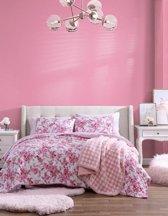 Unisex Floral Vineyard Full Queen Quilt Sham Set Pink Betsey Johnson Accessories JHZ8F417