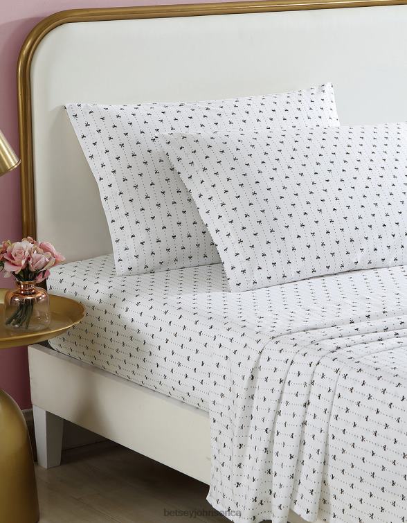 Unisex Ribbon Pinstripe White Twin Sheet Set Multi Betsey Johnson Accessories JHZ8F406