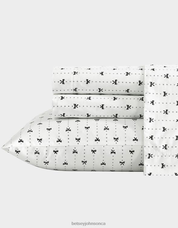 Unisex Ribbon Pinstripe White Twin Sheet Set Multi Betsey Johnson Accessories JHZ8F406