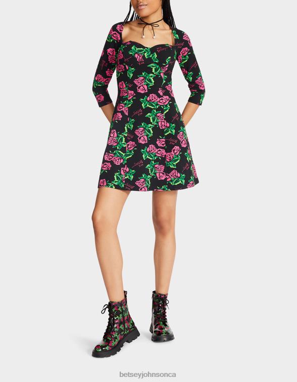 Women 80Th Bash Corset Raglan Dress Roses Betsey Johnson Clothing JHZ8F290