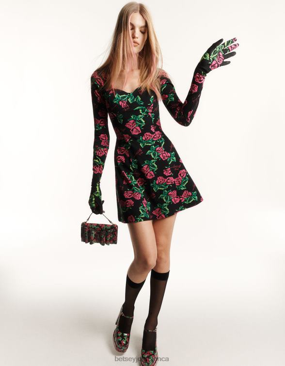 Women 80Th Bash Corset Raglan Dress Roses Betsey Johnson Clothing JHZ8F290