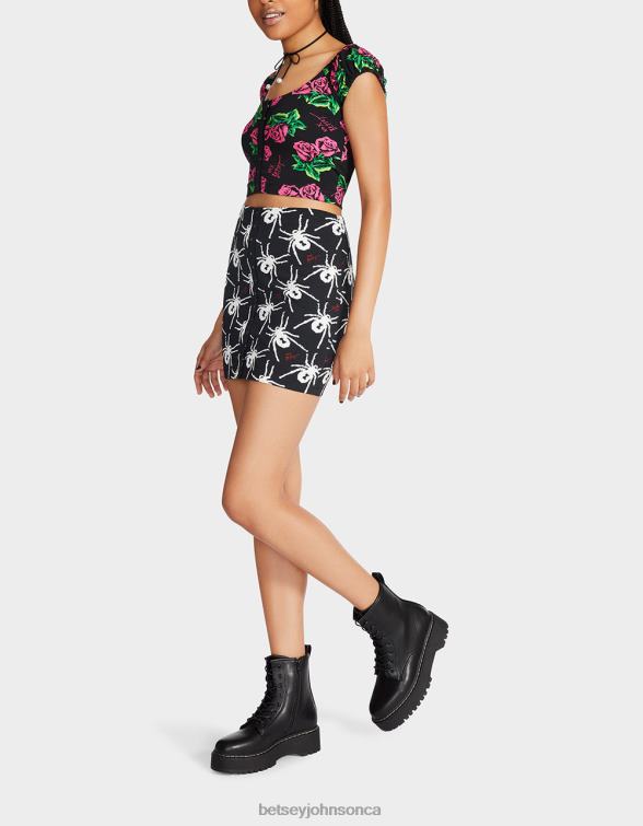 Women 80Th Bash Snap Front Mini Skirt Black/White Betsey Johnson Clothing JHZ8F297