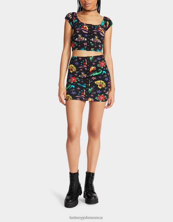 Women 80Th Bash Snap Front Mini Skirt Tattoo Tattoo Pri Betsey Johnson Clothing JHZ8F288