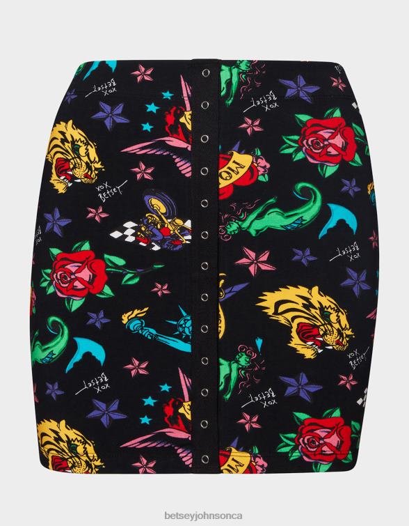 Women 80Th Bash Snap Front Mini Skirt Tattoo Tattoo Pri Betsey Johnson Clothing JHZ8F288