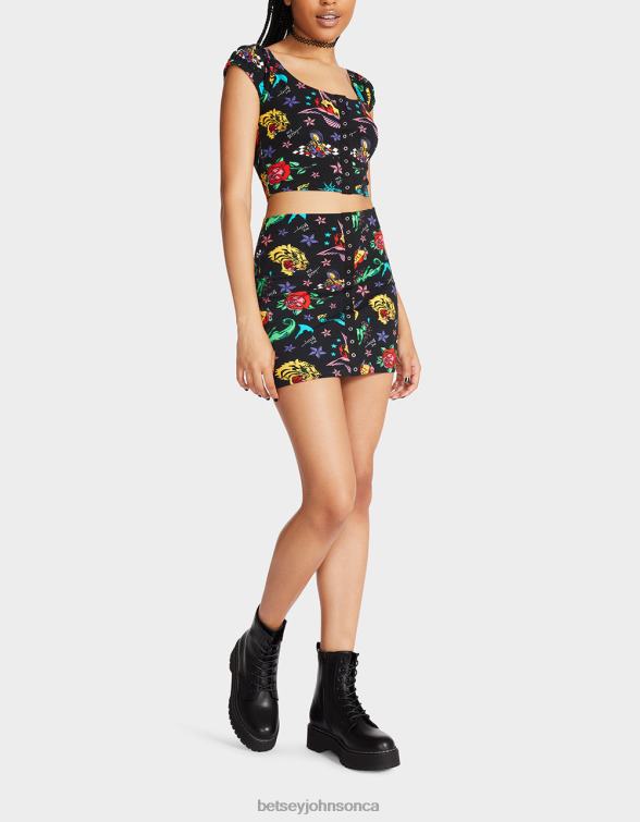 Women 80Th Bash Snap Front Mini Skirt Tattoo Tattoo Pri Betsey Johnson Clothing JHZ8F288