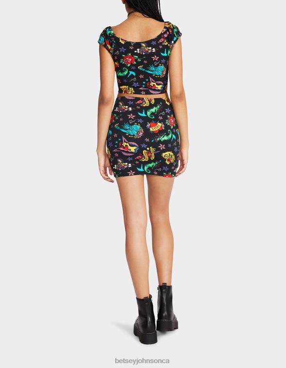 Women 80Th Bash Snap Front Mini Skirt Tattoo Tattoo Pri Betsey Johnson Clothing JHZ8F288