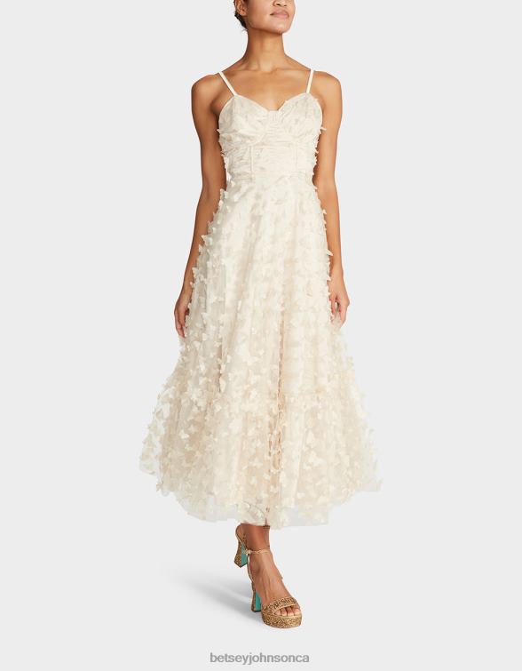 Women Beautiful Butterfly Maxi Dress Cream Betsey Johnson Clothing JHZ8F273