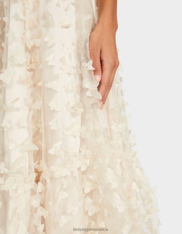 Women Beautiful Butterfly Maxi Dress Cream Betsey Johnson Clothing JHZ8F273