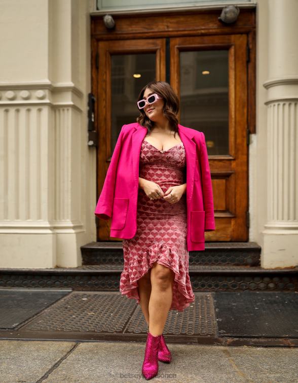 Women Burnout Velvet Heart Midi Dress Pink Betsey Johnson Clothing JHZ8F308
