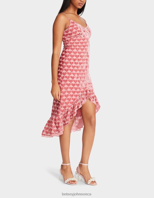 Women Burnout Velvet Heart Midi Dress Pink Betsey Johnson Clothing JHZ8F308