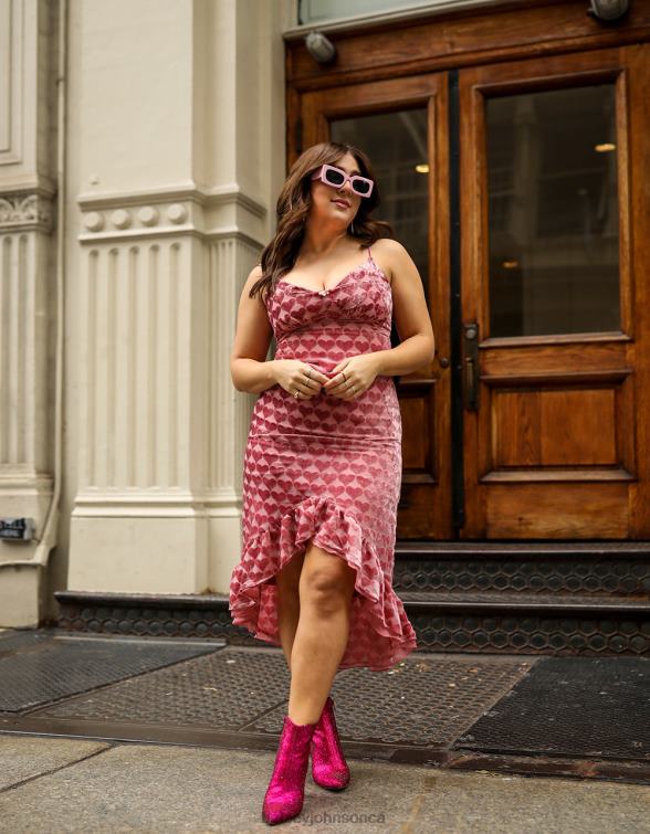 Women Burnout Velvet Heart Midi Dress Pink Betsey Johnson Clothing JHZ8F308