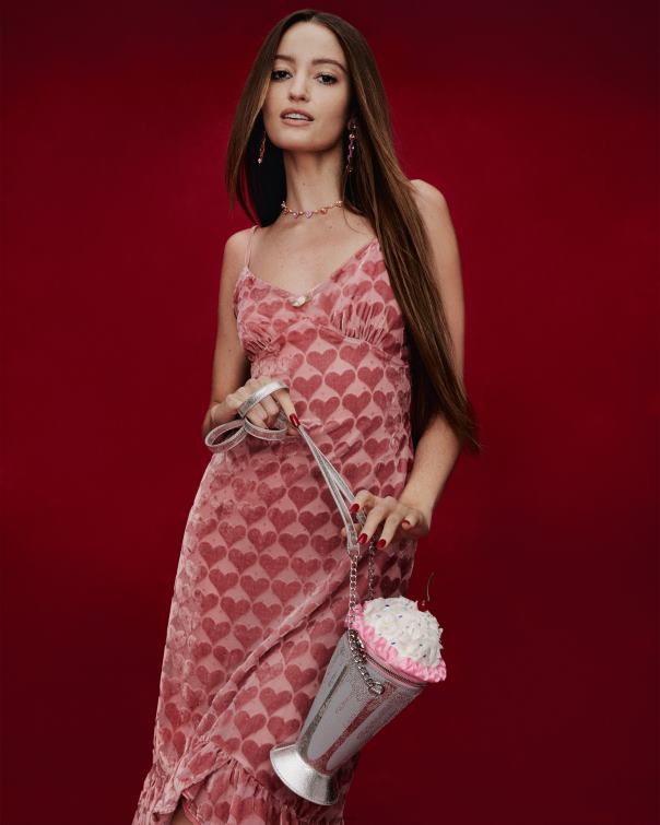 Women Burnout Velvet Heart Midi Dress Pink Betsey Johnson Clothing JHZ8F308