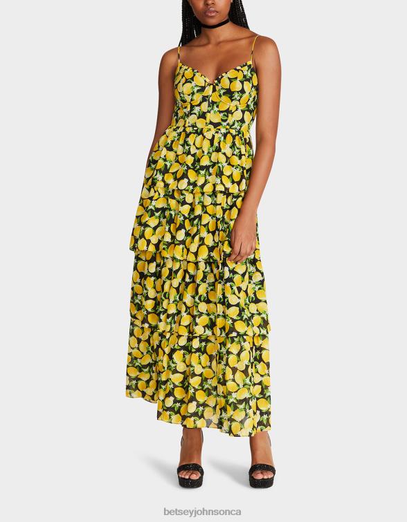 Women La La Lemons Maxi Dress Black Betsey Johnson Clothing JHZ8F264
