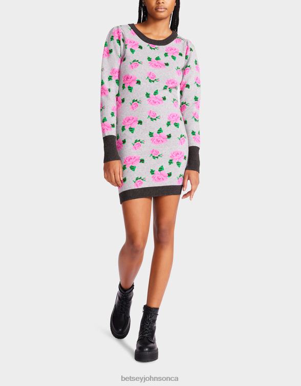 Women Neon Roses Jacquard Sweater Dress Grey Betsey Johnson Clothing JHZ8F298