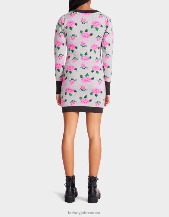 Women Neon Roses Jacquard Sweater Dress Grey Betsey Johnson Clothing JHZ8F298