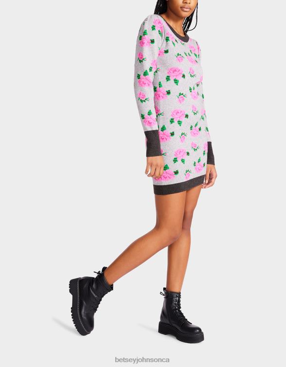 Women Neon Roses Jacquard Sweater Dress Grey Betsey Johnson Clothing JHZ8F298