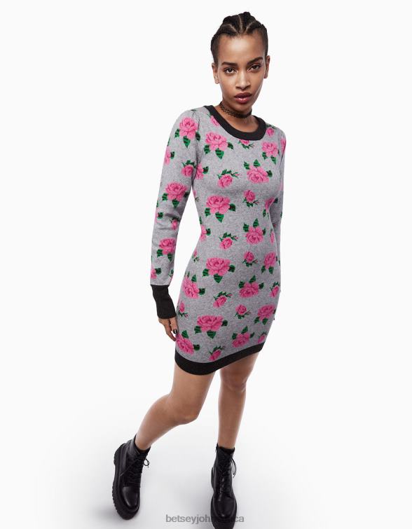 Women Neon Roses Jacquard Sweater Dress Grey Betsey Johnson Clothing JHZ8F298