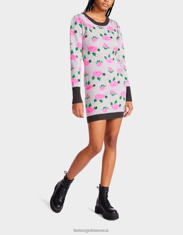 Women Neon Roses Jacquard Sweater Dress Grey Betsey Johnson Clothing JHZ8F298