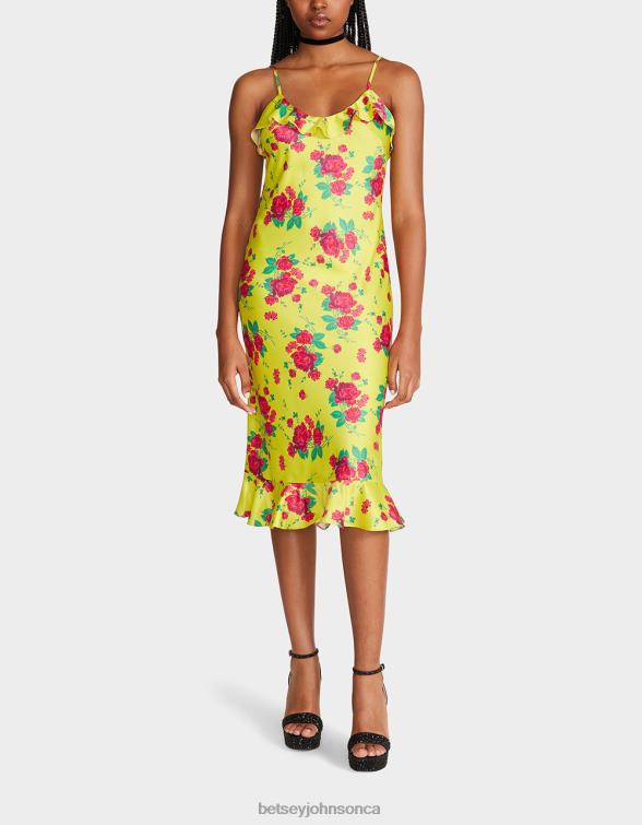 Women Painted Rose Midi Dress Lime Betsey Johnson Clothing JHZ8F284