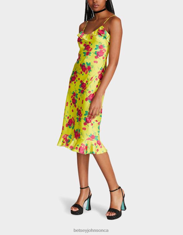 Women Painted Rose Midi Dress Lime Betsey Johnson Clothing JHZ8F284