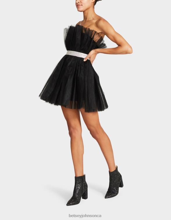 Women Showstopper Tulle Mini Dress Black Betsey Johnson Clothing JHZ8F289