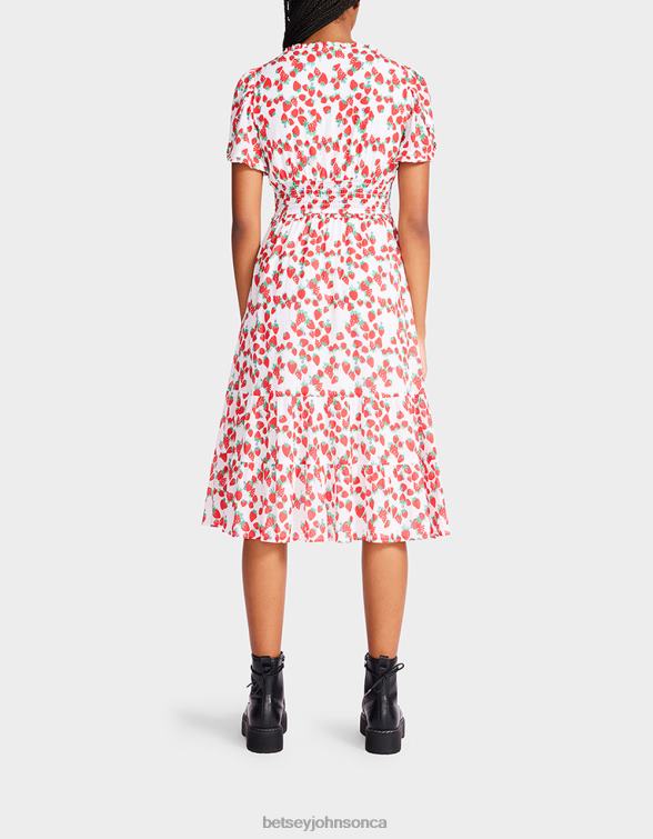 Women Strawberry Fields Cotton Voile Midi Dress White Betsey Johnson Clothing JHZ8F302