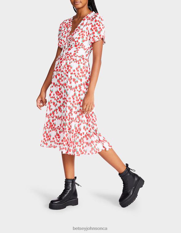 Women Strawberry Fields Cotton Voile Midi Dress White Betsey Johnson Clothing JHZ8F302