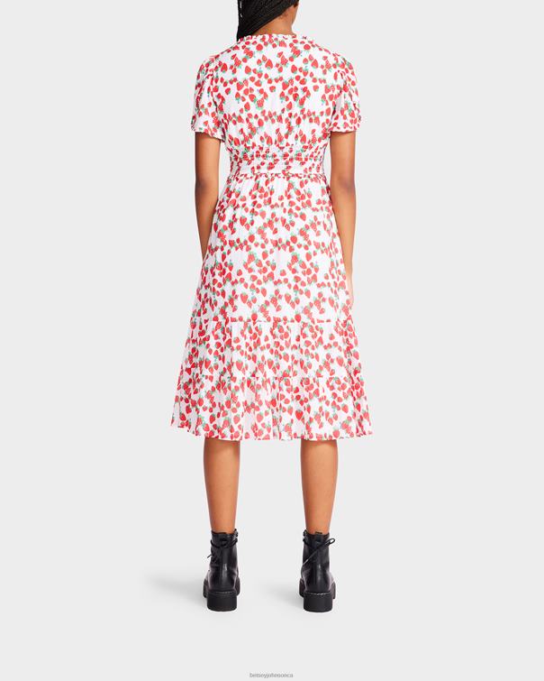 Women Strawberry Fields Cotton Voile Midi Dress White Betsey Johnson Clothing JHZ8F302