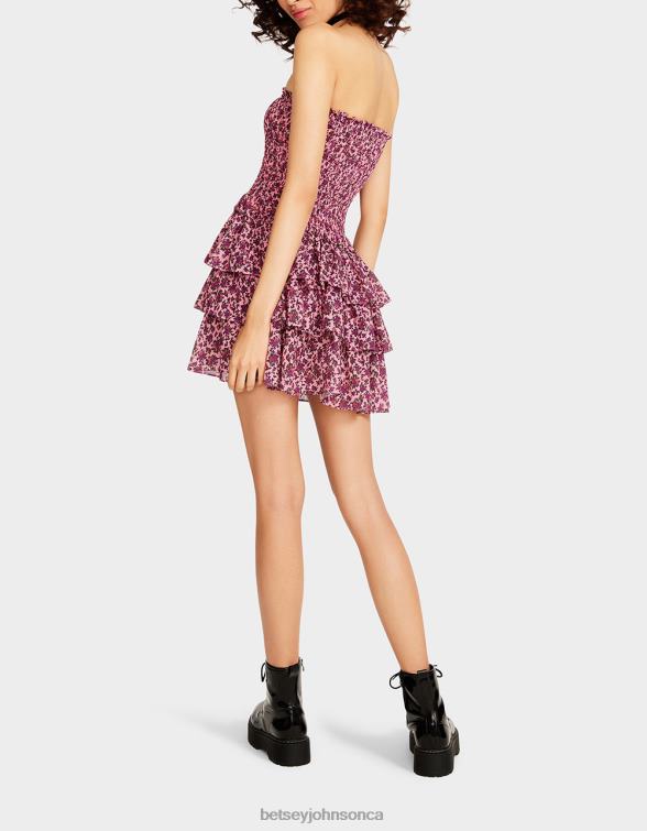 Women Vintage Ditsy Floral Strapless Mini Dress Pink Betsey Johnson Clothing JHZ8F294