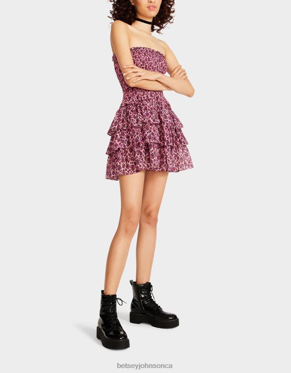 Women Vintage Ditsy Floral Strapless Mini Dress Pink Betsey Johnson Clothing JHZ8F294