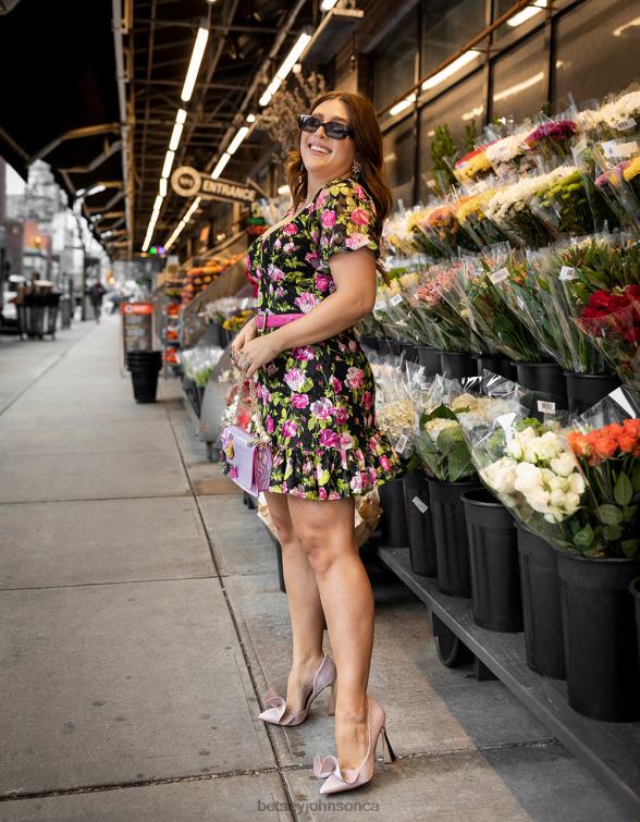 Women Vintage Floral Mini Dress Black Betsey Johnson Clothing JHZ8F282