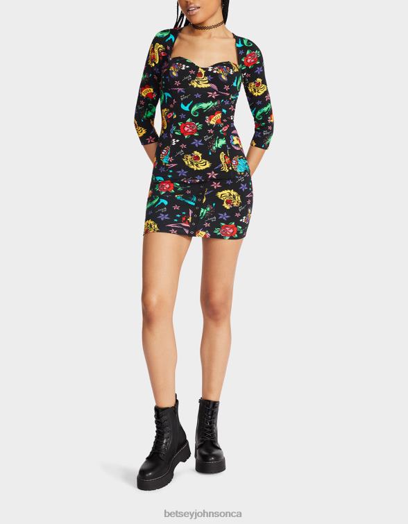 Women 80Th Bash Corset Raglan Top Tattoo Tattoo Pri Betsey Johnson Clothing JHZ8F292