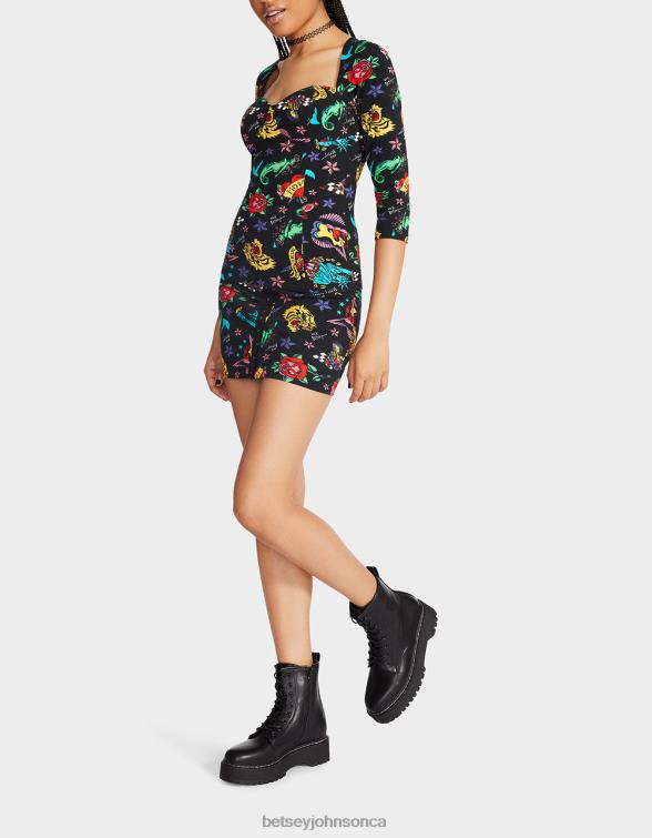 Women 80Th Bash Corset Raglan Top Tattoo Tattoo Pri Betsey Johnson Clothing JHZ8F292