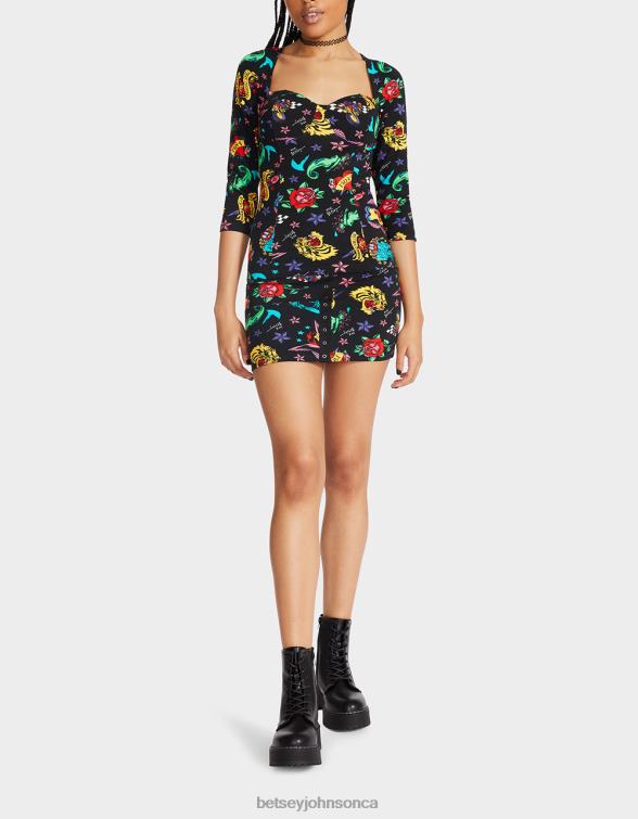 Women 80Th Bash Corset Raglan Top Tattoo Tattoo Pri Betsey Johnson Clothing JHZ8F292