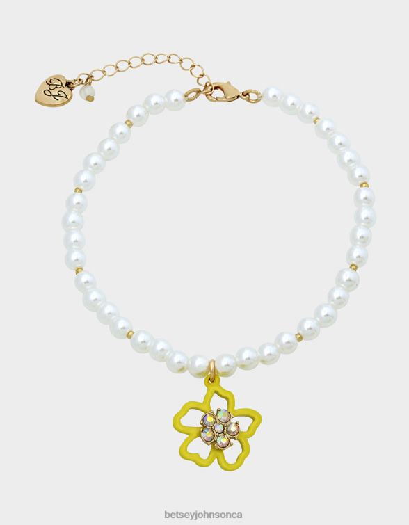 Women Flower Show Pearl Flower Anklet Yellow Betsey Johnson Jewelry JHZ8F355