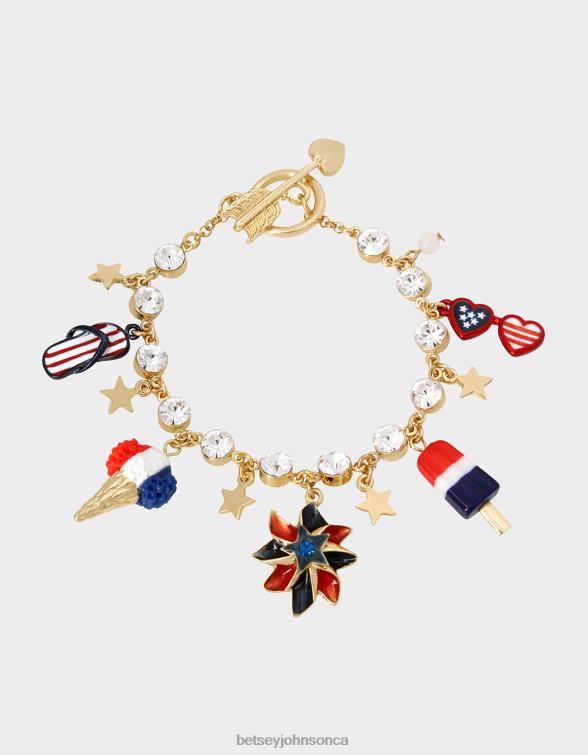 Women 4Th Of July Charm Bracelet Red/White/Blue Betsey Johnson Jewelry JHZ8F361