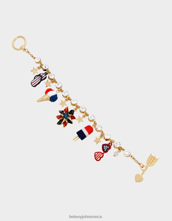 Women 4Th Of July Charm Bracelet Red/White/Blue Betsey Johnson Jewelry JHZ8F361