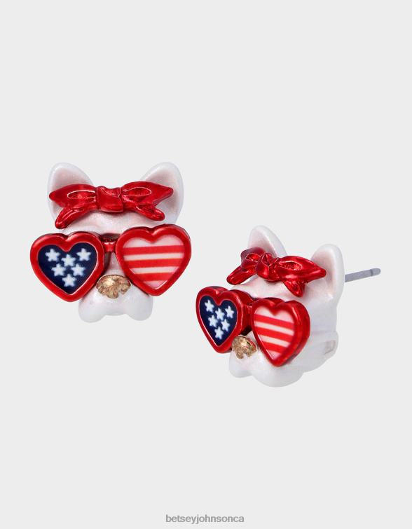 Women 4Th Of July Dog Sunglasses Studs Red/White/Blue Betsey Johnson Jewelry JHZ8F327
