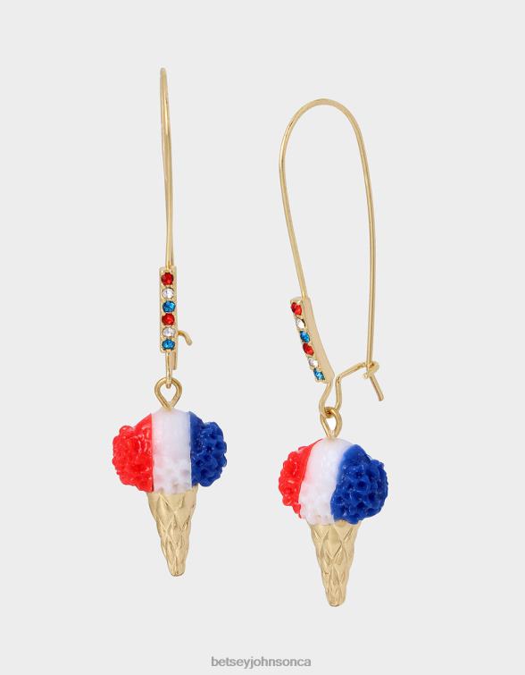 Women 4Th Of July Snowcone Hook Earrings Red/White/Blue Betsey Johnson Jewelry JHZ8F328