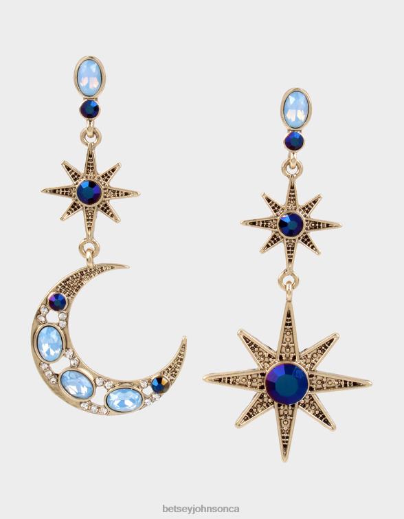 Women Celestial Star And Moon Mismatch Earrings Blue Betsey Johnson Jewelry JHZ8F322