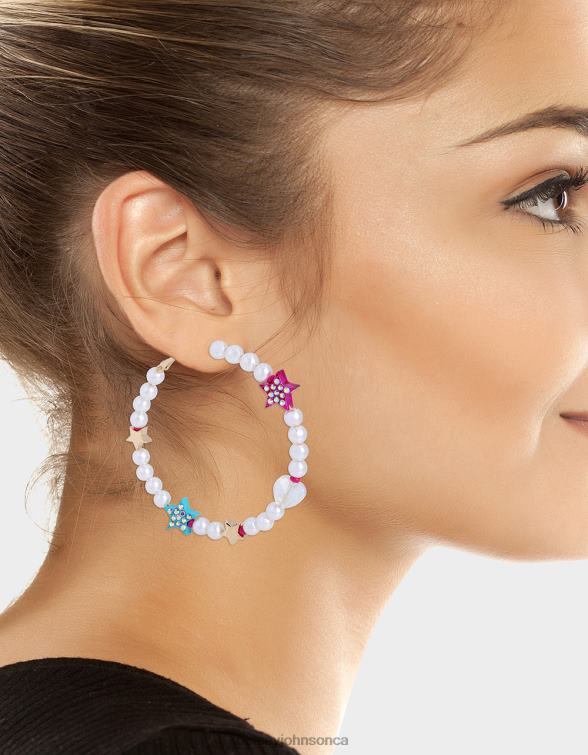 Women Kidult Kitsch Pearl Bead Hoops Multi Betsey Johnson Jewelry JHZ8F360