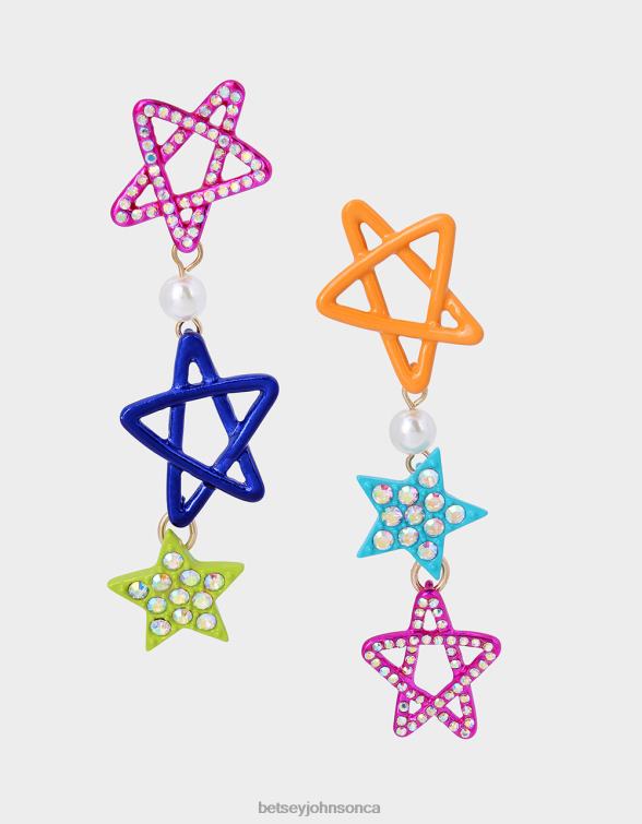 Women Kidult Kitsch Star Mismatch Linear Earrings Multi Betsey Johnson Jewelry JHZ8F364