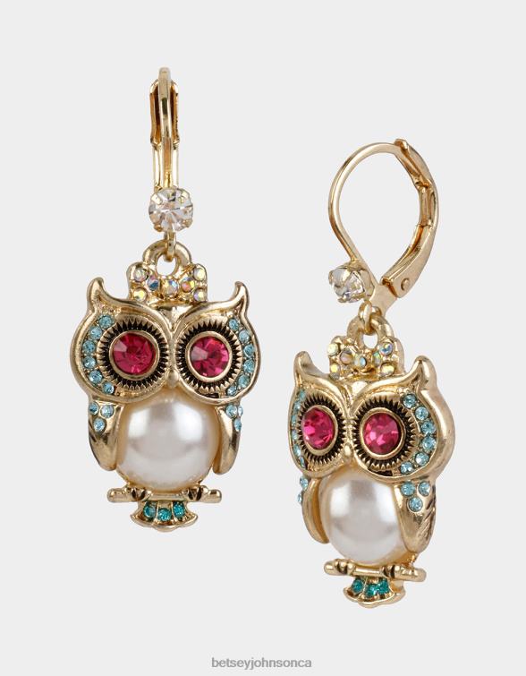 Women Pearl Owl Drop Earrings Multi Betsey Johnson Jewelry JHZ8F329
