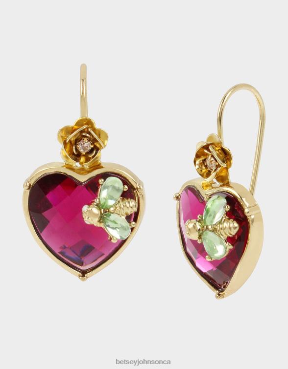Women Stone Heart Drop Earrings Multi Betsey Johnson Jewelry JHZ8F326