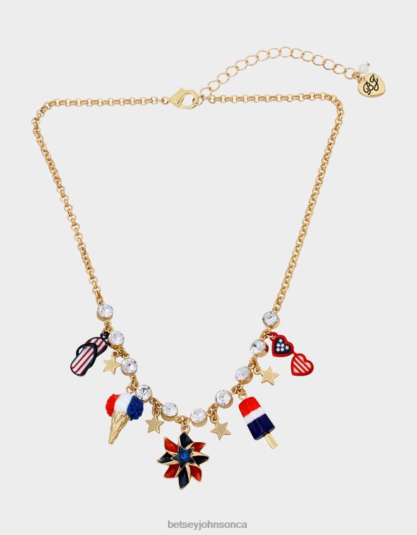 Women 4Th Of July Pinwheel Short Pendant Red/White/Blue Betsey Johnson Jewelry JHZ8F331