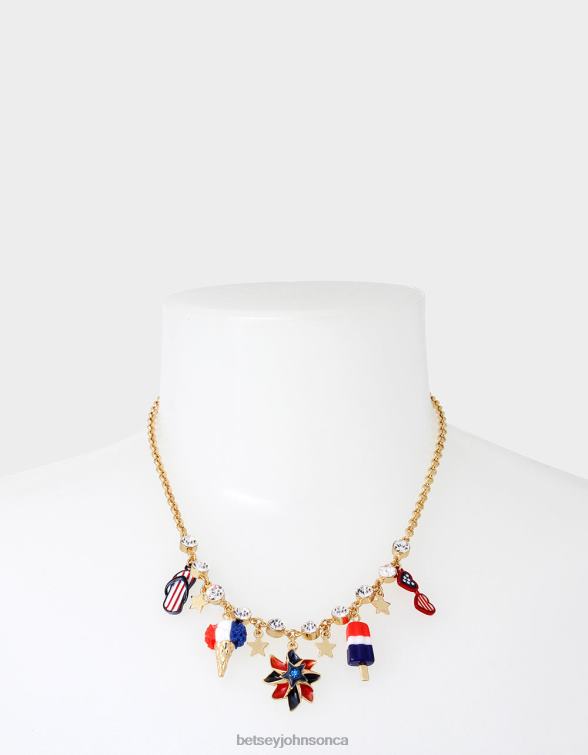 Women 4Th Of July Pinwheel Short Pendant Red/White/Blue Betsey Johnson Jewelry JHZ8F331